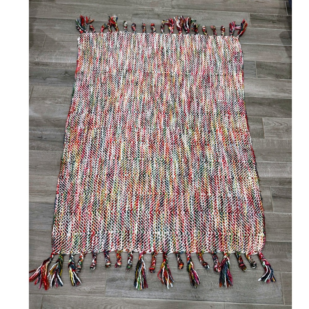 World Market Multicolor Woven Throw Blanket Boho Fringe 50x60 Tassels Textured - Picture 1 of 8